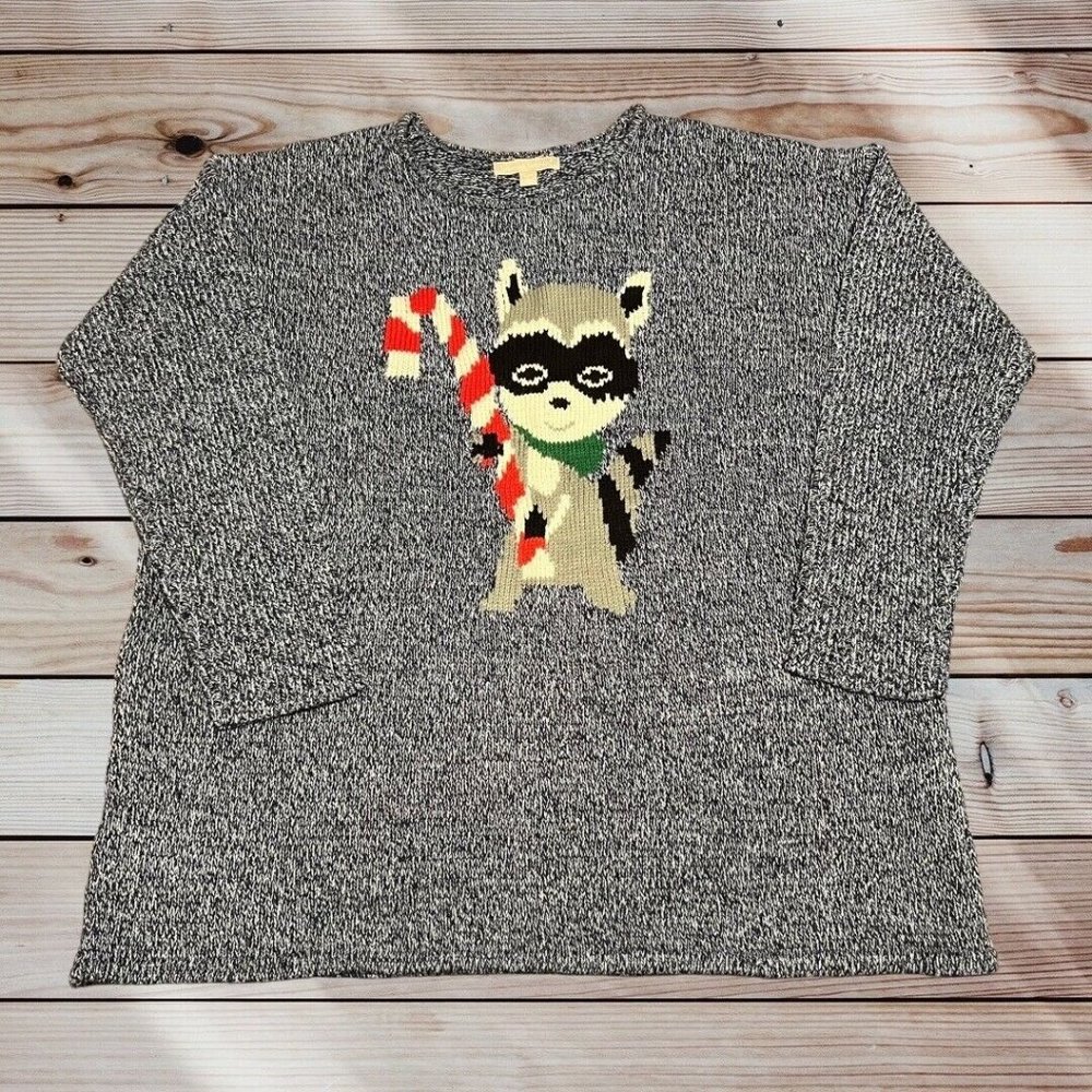 Plus Holiday Christmas RACOON SWEATER 18/20 Marbled Knit Woman Within‎